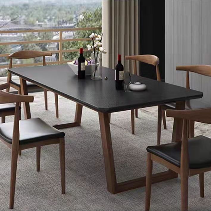 Tavolo da pranzo moderno rettangolare per tavolo da pranzo con piano in pietra nera domestica