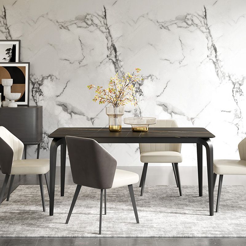 Contemporary Style 1/2/7 Pieces Dining Chairs Set Rectangle Stone Furniture in Black