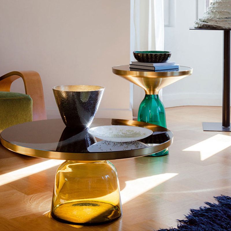 Pedestal 1 Single Coffee Table Metal and Glass Statement Cocktail Table Clearhalo 'Coffee & Accent Tables' 'Coffee Tables' 'coffee_tables' 'furn' 'furn_coffee_tables' 'Furniture' 'furniture_coffee_tables' 'Living Room Furniture' 1200x1200_a67b9503-f5d0-4f1f-89eb-508be28844ed