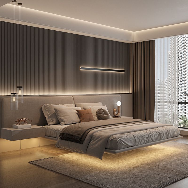 Cadre de lit rectangulaire en mousse de pignage moderne du milieu du siècle pour la maison