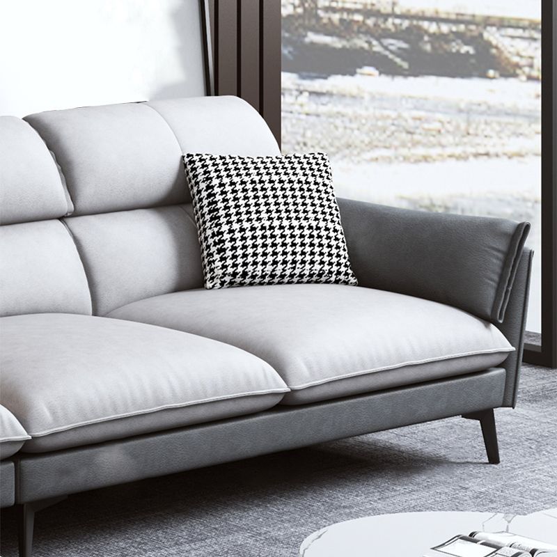 Contemporary Faux Leather Square Arm Sofa Sewn Pillow Back Sfa