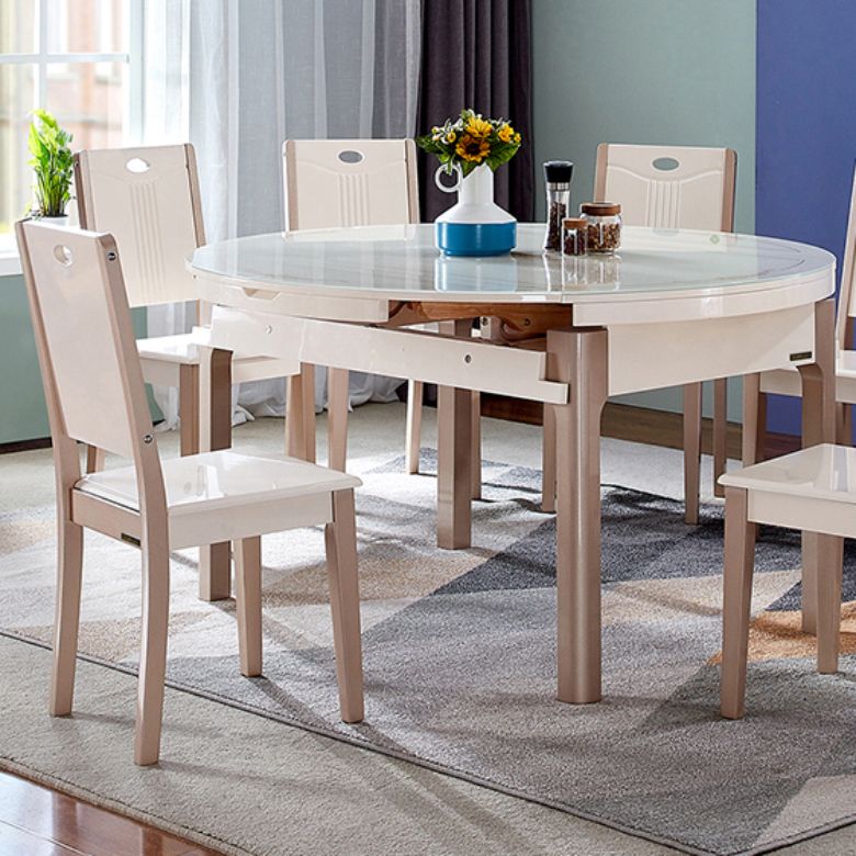 5/7 pezzi in vetro temperato Top 4 gambe in legno Set da pranzo per casa