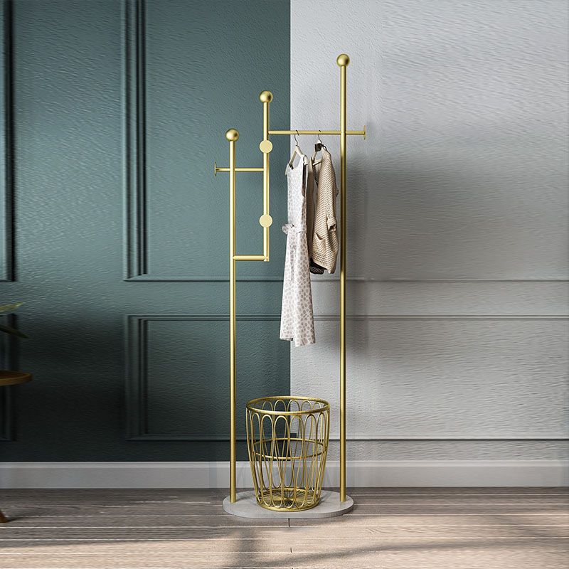 Modern Metal Entryway Kit with 4 Hooks and Basket in Drawing Room Clearhalo 'Entry & Mudroom Furniture' 'furn' 'furn_hall_tree_coat_racks' 'Furniture' 'Hall Trees & Coat Racks' 'hall_tree_coat_racks' 1200x1200_a682c9ea-539c-4a9b-a38c-3df65f58d29a