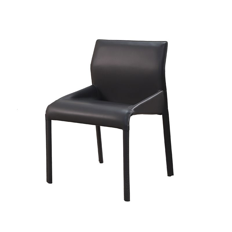 Faux Leather Modern Dining Chair Matte Finish Solid Back Indoor Chair