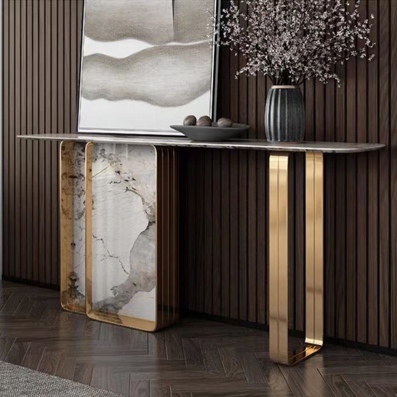 Tavolo console contemporanea a forma di rettangolo tavolo di divano in pietra in oro