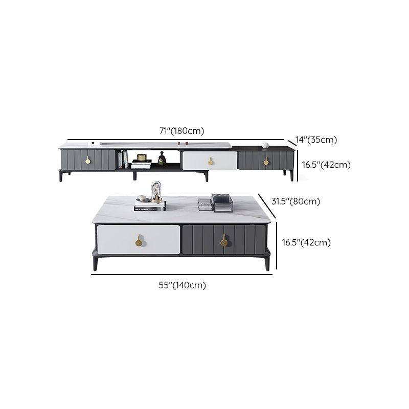Mesa de cóctel de café de 4 piernas con cajones de almacenamiento Top de pizarra moderna