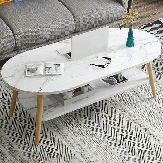 Modern 16.53" Tall R Wooden Coffee Table 4 Legs Cocktail Table with Shelf