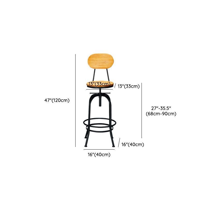 Solid Wood Dining Stool Industrial Adjustable Height Bar Stool with Footrest