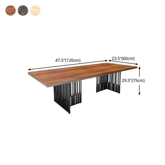 Industrial Pine Wood Table for Restaurant Rectangle Table with Black Double Pedestal Base Clearhalo ' dining_table' 'Dining Tables & Seating' 'Dining Tables' 'furn' 'furn_dining_table' 'Furniture' 'furniture_dining_table' 'Kitchen & Dining Furniture' 'kitchen&dining_furn' 'kitchen' 'kitchen_dining_table' 1200x1200_a6910725-a9ee-40db-b9d2-4cc9fe2979bd