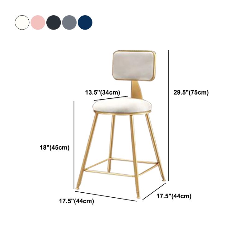 Glam Armless Backrest Counter Stool Iron Cashier Bar Stool with Flannel Cushion and Pedal Clearhalo 'Bar Furniture' 'Bar Stools' 'bar_stools' 'furn' 'furn_bar_stools' 'Furniture' 'furniture_bar_stools' 'Kitchen & Dining Furniture' 1200x1200_a69174da-476d-4363-a378-45457383cc67
