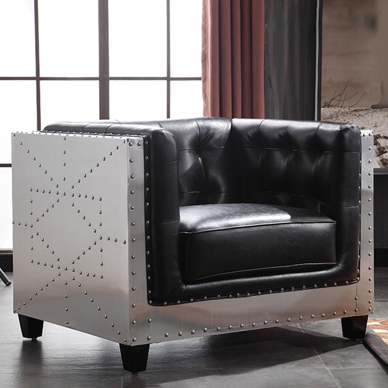 Industriële Biscuit Rond zitplaatsen Tuxedo Arm -bank in het zwart voor appartement