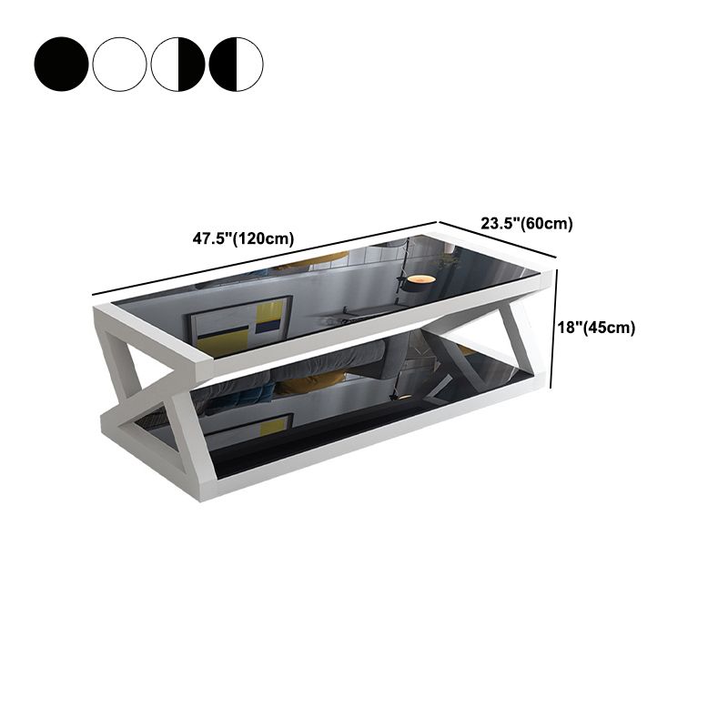 17.7" Tall Modern Trestle Base Glass Rectangular Coffee Table with Shelf Clearhalo 'Coffee & Accent Tables' 'Coffee Tables' 'coffee_tables' 'Furniture' 'furniture_coffee_tables' 'Living Room Furniture' 1200x1200_a69d89d7-b9dd-43ba-8577-2c52e5739edb