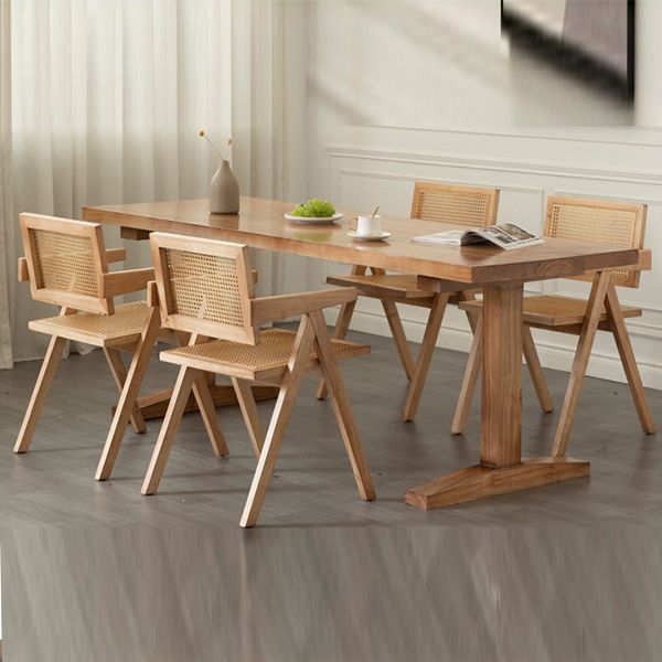 Solid Wood Dining Set 1/4/5 Pcs Rectangle Dining Table and Chair with Arm Clearhalo 'Dining Room Sets' 'Dining Tables & Seating' 'dining_room_set' 'furn' 'furn_dining_room_set' 'Furniture' 'Kitchen & Dining Furniture' 1200x1200_a69da0c4-bc40-4445-abc2-fae8c8d322b3