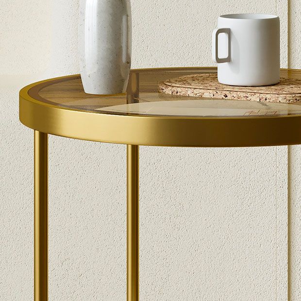 21.65 "背の高い鉄の十字形の脚エンドテーブルラウンドガラス上部テーブル