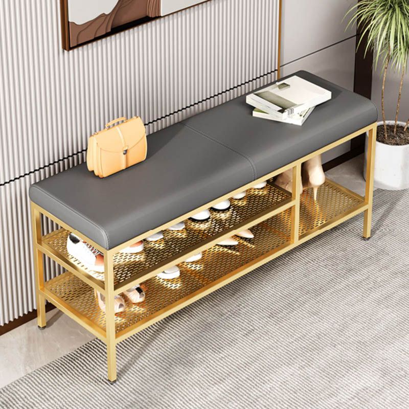 Metal Cushioned Bench Modern Seating Bench with Shelves for Entryway Clearhalo 'Benches' 'Chairs & Seating' 'furn' 'furn_benches' 'Furniture' 'Living Room Furniture' 1200x1200_a6a12f01-5ba8-4049-b27b-1c4631b4c48b