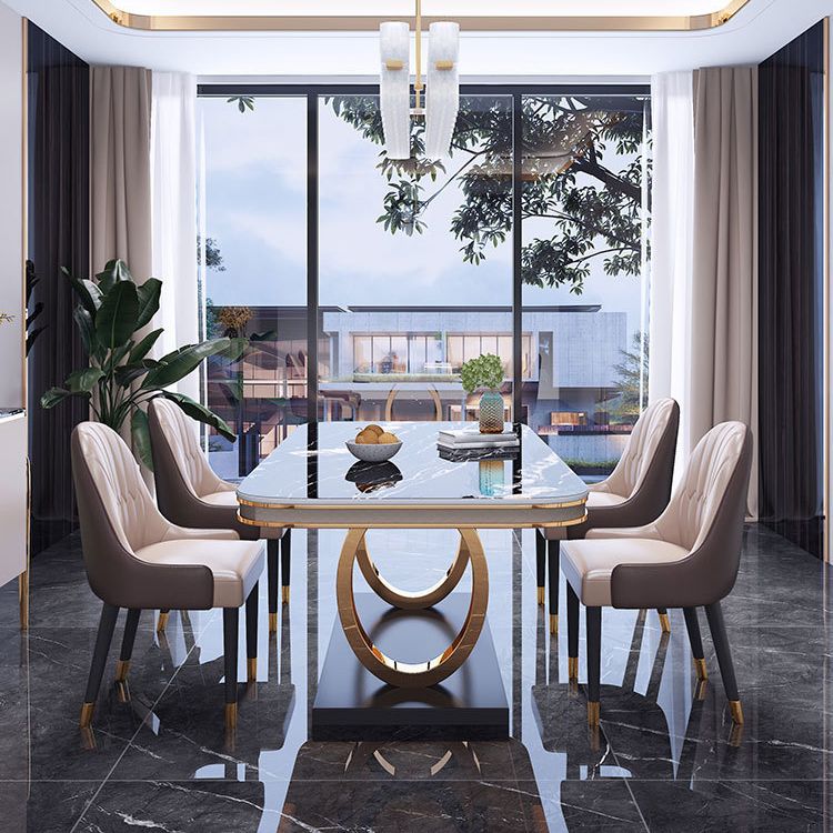 Stone Top Dining Table Traditional Luxury Table with Pedestal Base in Gold Clearhalo 'Dining Tables & Seating' 'Dining Tables' 'dining_table' 'furn' 'furn_dining_table' 'Furniture' 'furniture_dining_table' 'Kitchen & Dining Furniture' 'kitchen' 'kitchen_dining_table' 1200x1200_a6a8e5e5-54cf-4516-8c1c-426437ac3a94