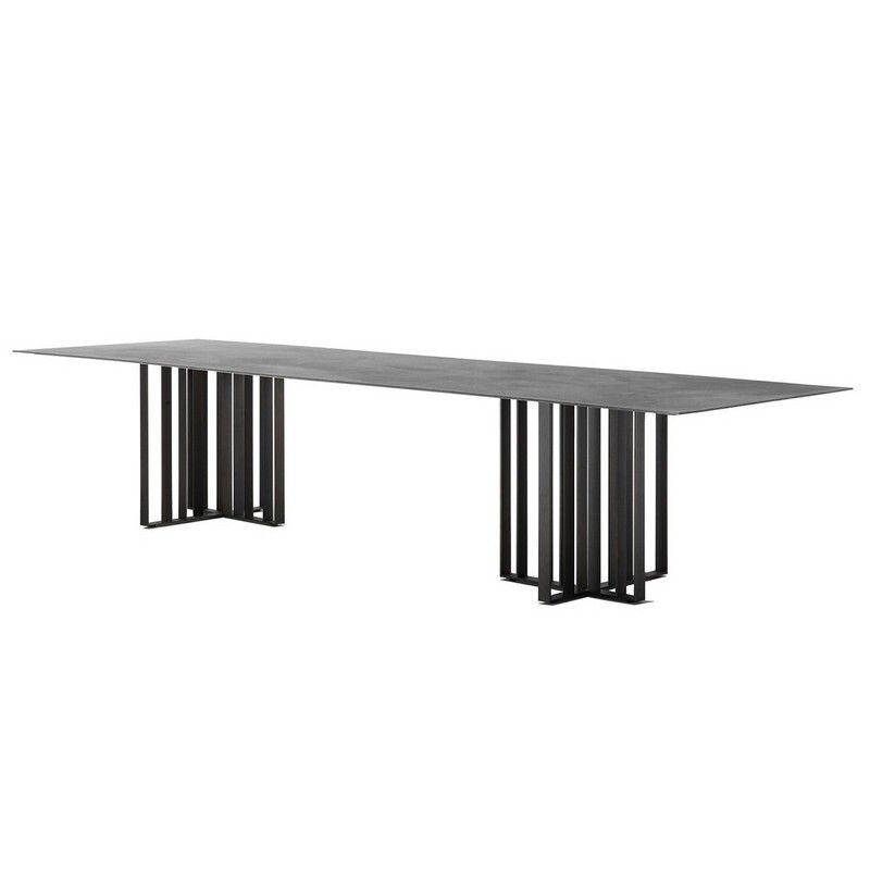 Industrial Sintered Stone Dining Table Rectangle Table with Metal Double Pedestal Clearhalo ' dining_table' 'Dining Tables & Seating' 'Dining Tables' 'furn' 'furn_dining_table' 'Furniture' 'furniture_dining_table' 'Kitchen & Dining Furniture' 'kitchen&dining_furn' 'kitchen' 'kitchen_dining_table' 1200x1200_a6ab9dfe-c59a-448a-afd0-c56a96726576