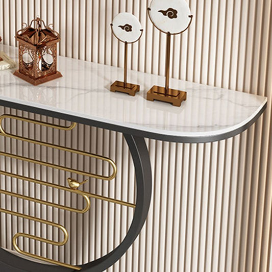 31.5" Tall Stone Console Accent Table Half Moon End Table with Shelf