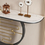 31.5" Tall Stone Console Accent Table Half Moon End Table with Shelf