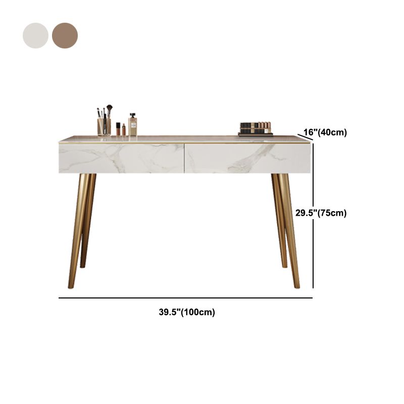 Metal and Stone Dressing Table Luxurious Double Drawers Stool Set