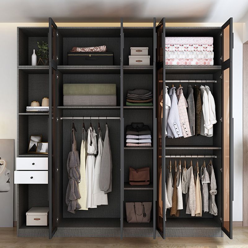 Hedendaagse stijl garderobe grijze kleur houten garderobe kast met planken