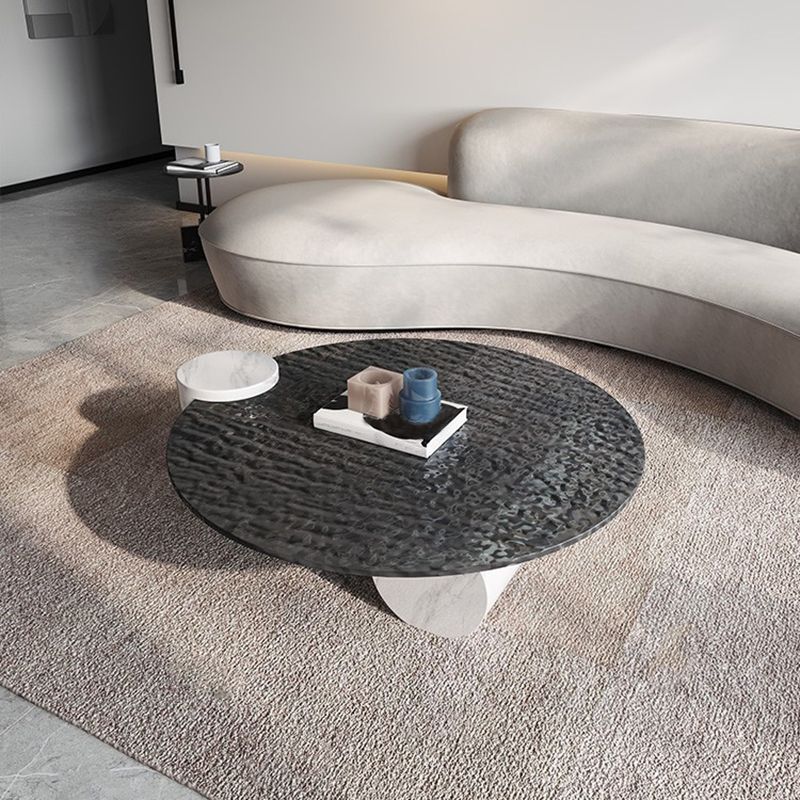 Moderne stijl Slate & Glass Round salontafel met witte basis en zwart/witte top