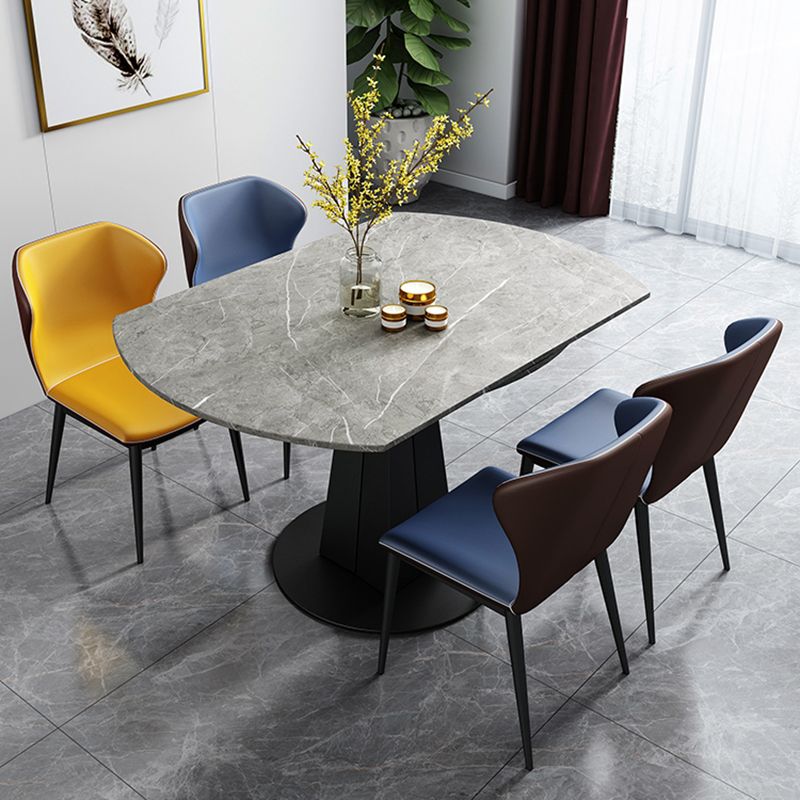 Modern Round Dining Table Sintered Stone Table with Black Pedestal Base,47.2"L x 32.7"W x 30"H Clearhalo ' dining_table' 'Dining Tables & Seating' 'Dining Tables' 'furn' 'furn_dining_table' 'Furniture' 'furniture_dining_table' 'Kitchen & Dining Furniture' 'kitchen&dining_furn' 'kitchen' 'kitchen_dining_table' 1200x1200_a6baf418-faf8-48ed-936f-611bad10d6b8