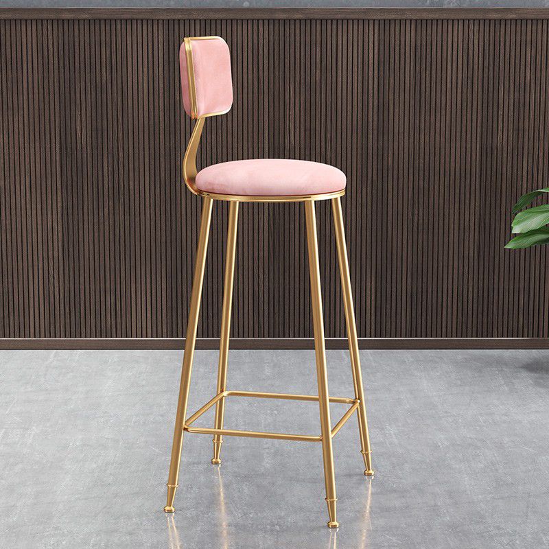 Glam Armless Backrest Counter Stool Iron Cafe Bar Stool with Velvet Cushion and Pedal Clearhalo 'Bar Furniture' 'Bar Stools' 'bar_stools' 'furn' 'furn_bar_stools' 'Furniture' 'furniture_bar_stools' 'Kitchen & Dining Furniture' 1200x1200_a6bba38e-6484-4309-b2bd-9e3bdd9f363a