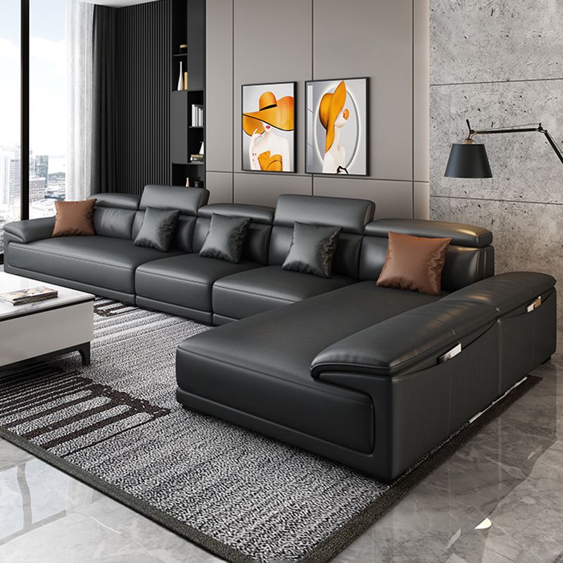 Black Faux Leather Sofa 33.46" H Pillow Top Arm Sofa & Chaise Clearhalo 'furn' 'furn_sectionals' 'Furniture' 'furniture_sectionals' 'Living Room Furniture' 'Sectionals' 1200x1200_a6bd66f8-b59a-4105-bcd8-c570b1a9602c