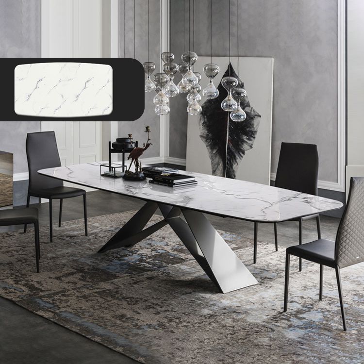 Rectangle Dining Table Industrial Stone Top Dining Table with Stainless Steel Base Clearhalo 'Dining Tables & Seating' 'Dining Tables' 'dining_table' 'furn' 'furn_dining_table' 'Furniture' 'furniture_dining_table' 'Kitchen & Dining Furniture' 'kitchen' 'kitchen_dining_table' 1200x1200_a6be74cc-0ea6-43d5-b3fb-2454f0785702