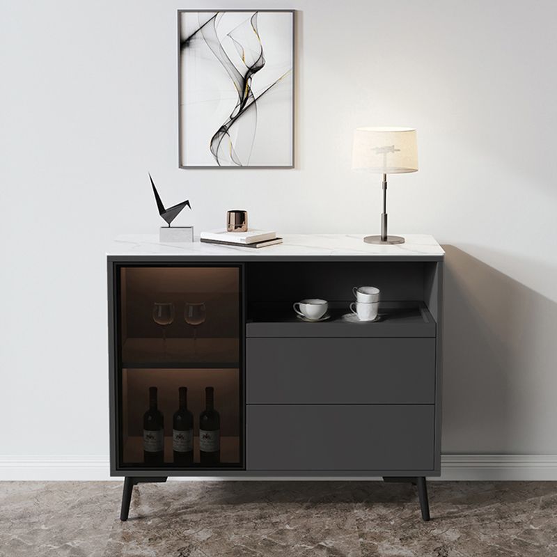 Glass Door Stone Buffet Sideboard Contemporary Style Credenza with LED Lights Clearhalo 'buffet_sideboard' 'Buffets & Sideboards' 'furn' 'furn_buffet_sideboard' 'Furniture' 'Kitchen & Dining Furniture' 1200x1200_a6bf7bd0-e5bf-4c4e-bbd7-d53a47f8d370