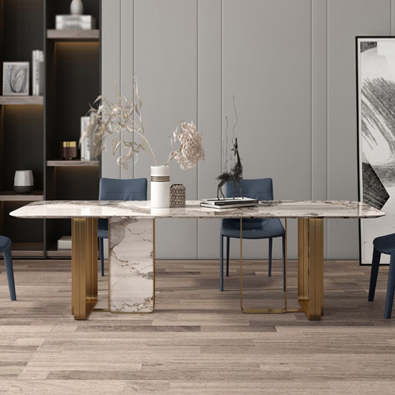 Glam Sintered Stone Gray Dining Table Standard Rectangle Shape Dining Table for Kitchen Clearhalo ' dining_table' 'Dining Tables & Seating' 'Dining Tables' 'furn' 'furn_dining_table' 'Furniture' 'furniture_dining_table' 'Kitchen & Dining Furniture' 'kitchen&dining_furn' 'kitchen' 'kitchen_dining_table' 1200x1200_a6c08303-0fc8-48c2-93ce-51c6df030691