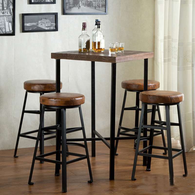 Brown Solid Wood Pub Table Square Bar Height Cocktail Table with Footrest Clearhalo 'Bar Furniture' 'Bar Tables' 'bar_tables' 'furn' 'furn_bar_tables' 'Furniture' 'Kitchen & Dining Furniture' 1200x1200_a6c34363-f9c1-4f01-8dfc-854acfa48dc7