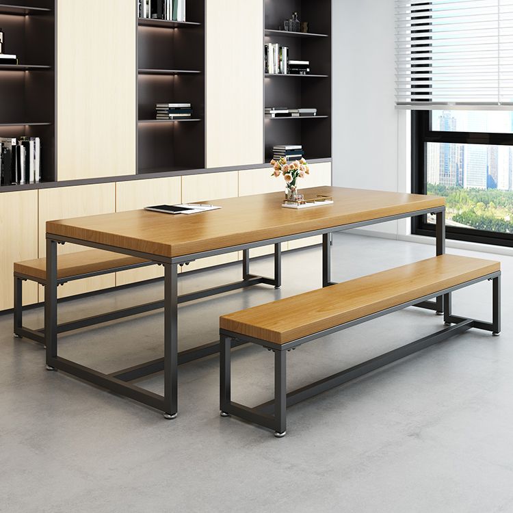 Rectangle Trestle Base Industrial Dining Table Solid Wood Fixed Table Clearhalo ' dining_table' 'Dining Tables & Seating' 'Dining Tables' 'furn' 'furn_dining_table' 'Furniture' 'furniture_dining_table' 'Kitchen & Dining Furniture' 'kitchen&dining_furn' 'kitchen' 'kitchen_dining_table' 1200x1200_a6c6065f-ef99-460a-8a1c-1f1ca37a00af