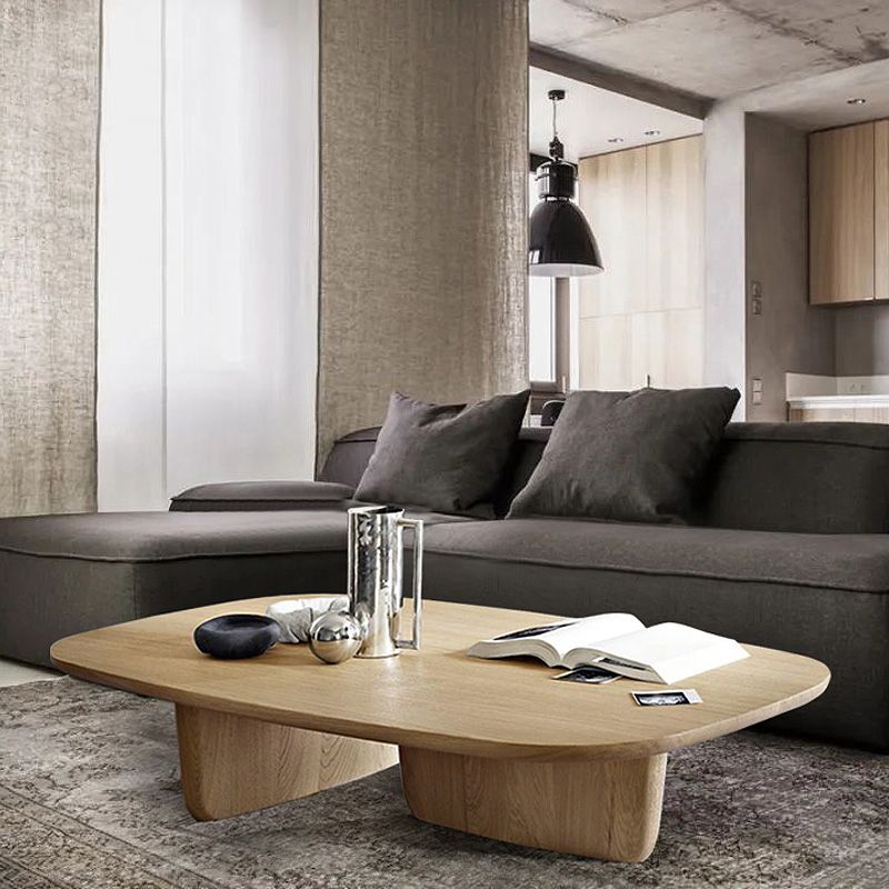 17"H Moderner Couchtisch Schwarzer Couchtisch aus massivem Holz