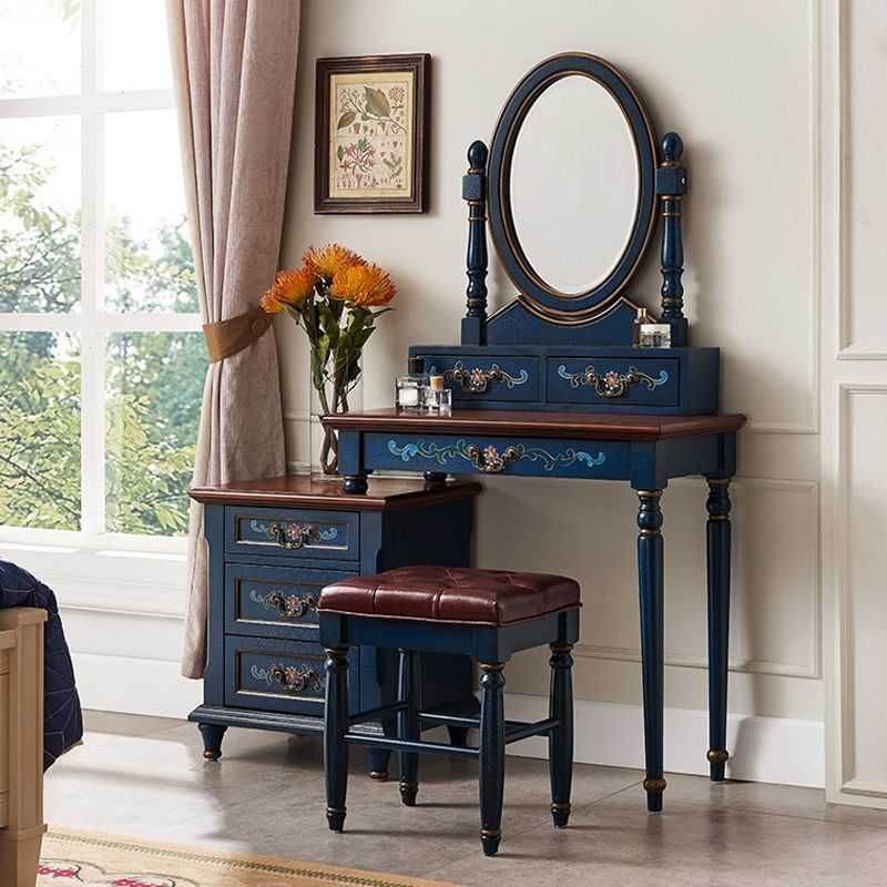 Table de vanité de maquillage victorien avec commode de tabouret avec tiroirs de rangement pour chambre à coucher