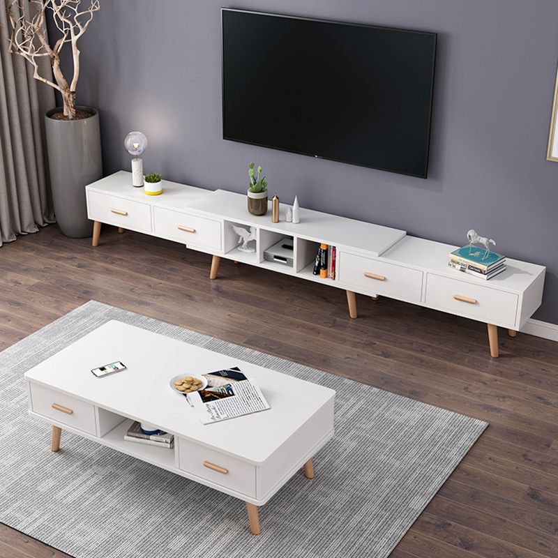 12" - Brede houten tv-standaard, verschuifbare Scandinavische tv-console met 2/3/4 lades