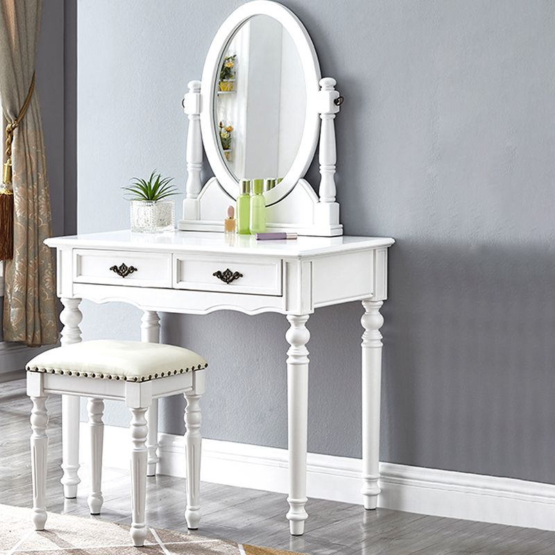 2つの収納引き出しを備えた明るい白い虚栄心ゴムウッドメイクアップバニティ、17.71 "幅