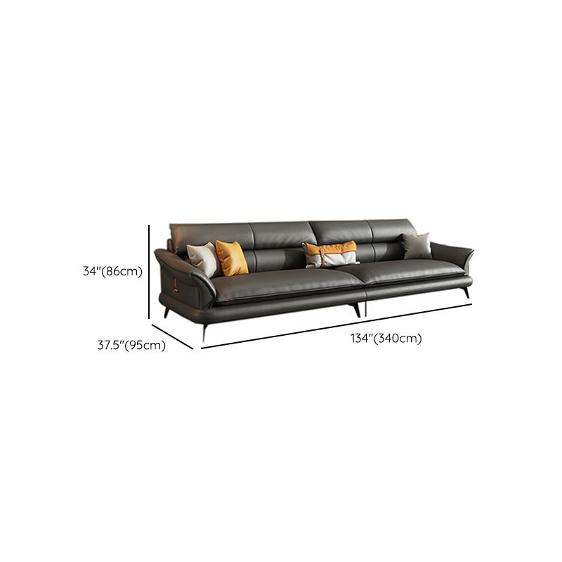 Glam Settee Genuine Leather Black Living Room Flared Arm Cushions Standard Sofa Clearhalo 'furn' 'furn_sofas' 'Furniture' 'Living Room Furniture' 'Sofa' 'sofas' 1200x1200_a6d9ff64-4ac6-4b2a-97ba-0a77a90cf8c3