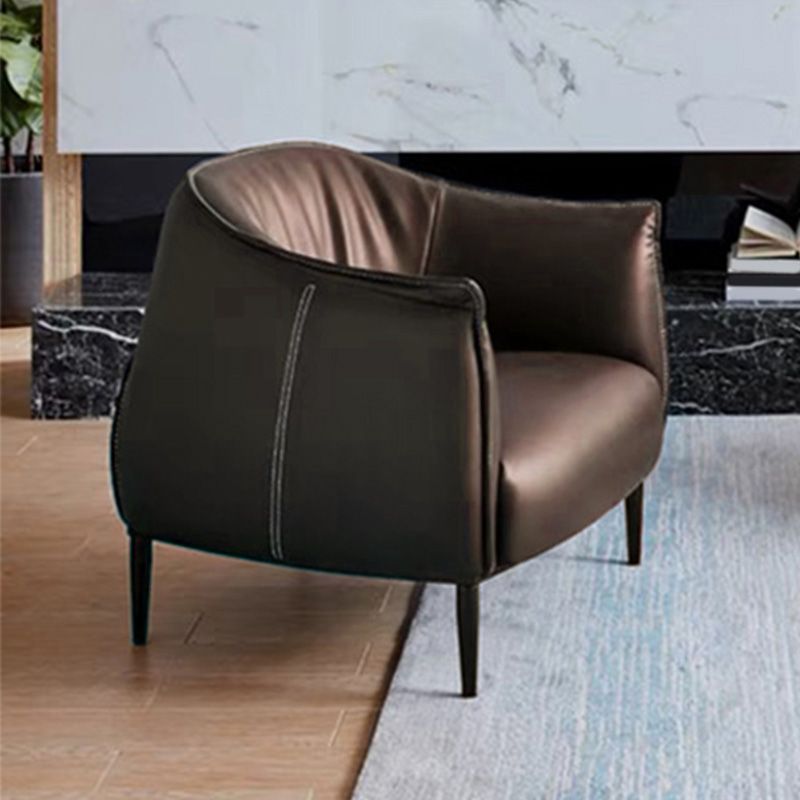 Solid Color Genuine Leather Arms Included with Black Legs Round Arms Barrel Chair Clearhalo 'Accent Chairs' 'accent_chairs' 'Chairs & Seating' 'furn' 'furn_accent_chairs' 'Furniture' 'Living Room Furniture' 1200x1200_a6da40dd-d20a-474f-8656-e8efcf420d6a