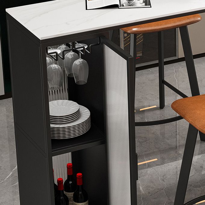 1/5 Pieces Modern Rectangle Sintered Stone Counter Table with High Stools