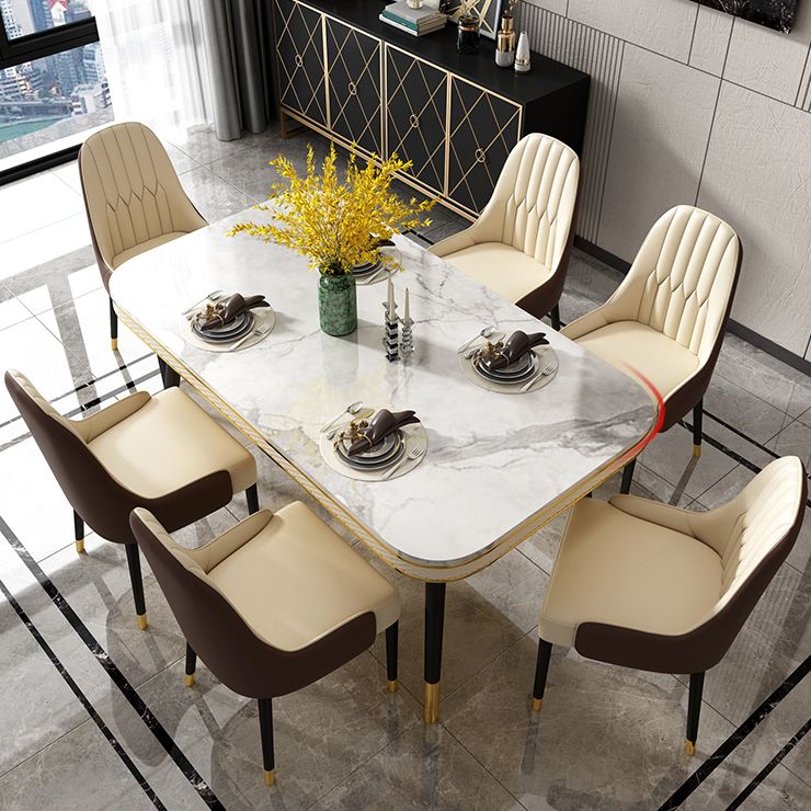 Contemporary Dining Table Sets with Sintered Stone Table and Cushion Chairs Clearhalo 'Dining Room Sets' 'Dining Tables & Seating' 'dining_room_set' 'furn' 'furn_dining_room_set' 'Furniture' 'furniture_dining_room_set' 'Kitchen & Dining Furniture' 'kitchen&dining_furn' 'kitchen' 1200x1200_a6e1e697-4ba2-4e02-bd50-130ce0342fd8
