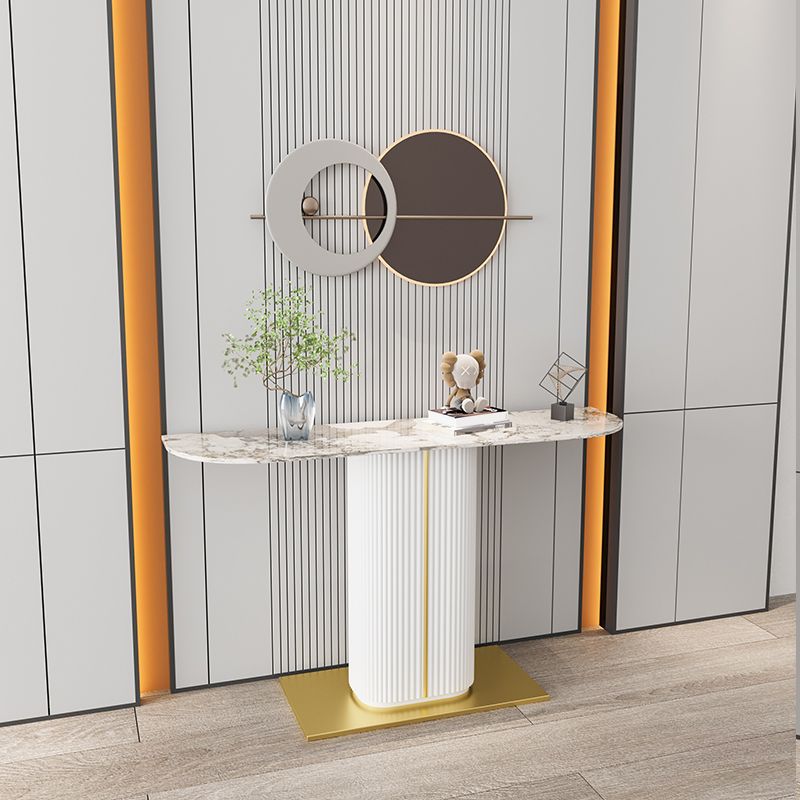 Glam Half Moon Slate Console Table Stain Resistant Pedestal Sofa Console Table Clearhalo 'Console Tables' 'console_tables' 'Entry & Mudroom Furniture' 'furn' 'furn_console_tables' 'Furniture' 1200x1200_a6e2d8ad-4718-4a43-9838-326bf71d8447