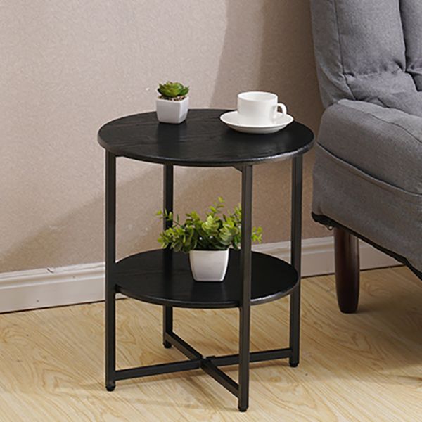 Contemporary Cross Legs End Table Round Double Tier End Table