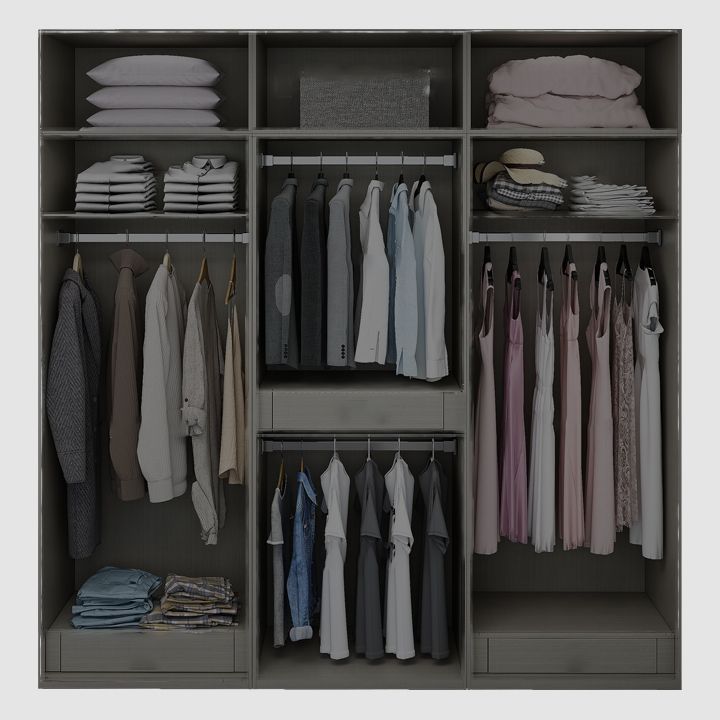 Engineered Wood Armoire Modern Mirrored Grey Wardrobe Closet with Garment Rod