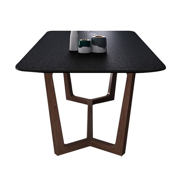 Matte Black Top Dinette Table with Wooden Frame Modern Indoor Dining Table