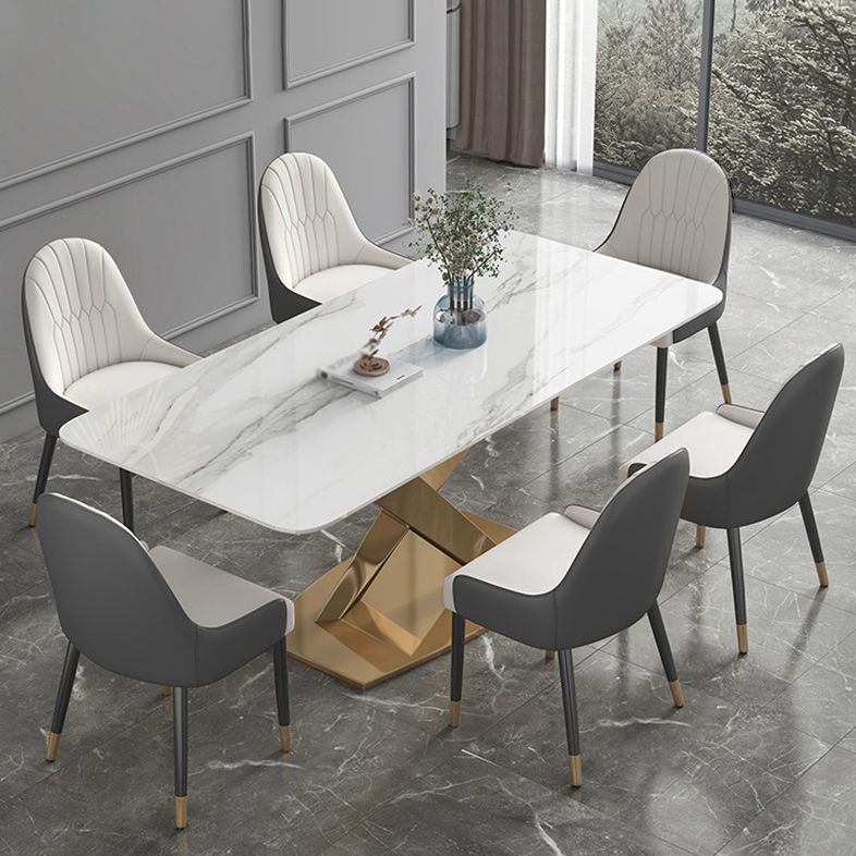 Modern Sintered Stone Dining Room Set with Rectangle Top and Gold Base Furniture Set Clearhalo 'Dining Room Sets' 'Dining Tables & Seating' 'dining_room_set' 'furn' 'furn_dining_room_set' 'Furniture' 'furniture_dining_room_set' 'Kitchen & Dining Furniture' 'kitchen&dining_furn' 'kitchen' 1200x1200_a6f5f252-958b-4cd2-843a-99dfcaf53798