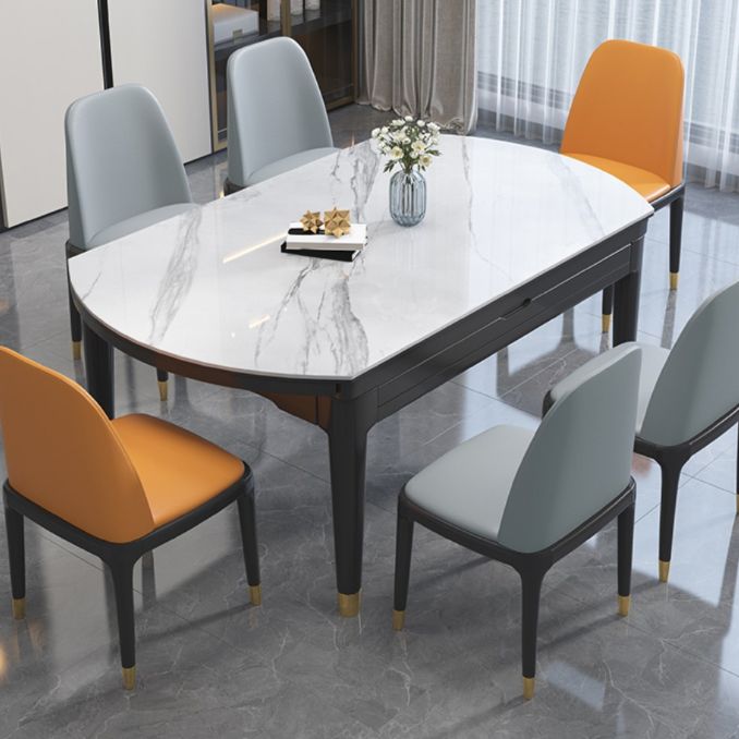 Moderne uitschuifbare eettafel, wit rond stenen tafelblad voor eetkamer