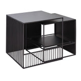 Marco 2 Nestitante Tabla de café cuadrado Mesa de cóctel de hierro negro con estante de almacenamiento