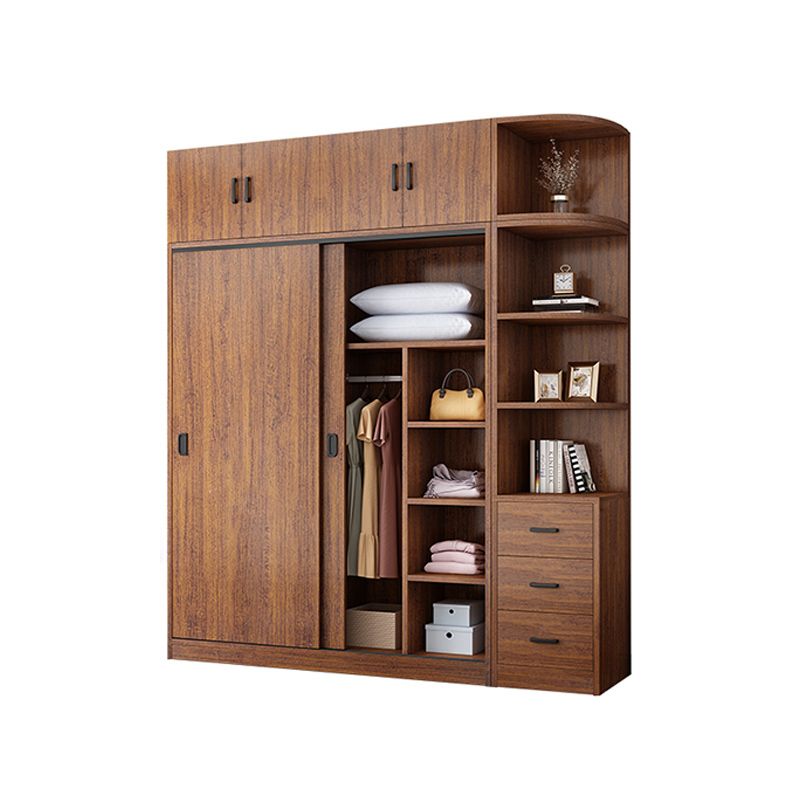 Artificial Wood Wardrobe Brown Wardrobe with Sliding Doors for Bedroom